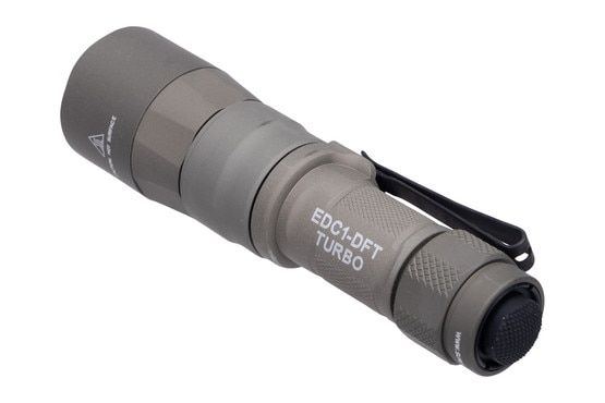 SureFire EDC Dual Fuel Turbo Handheld LED Flashlight in Tan is knurled for grip